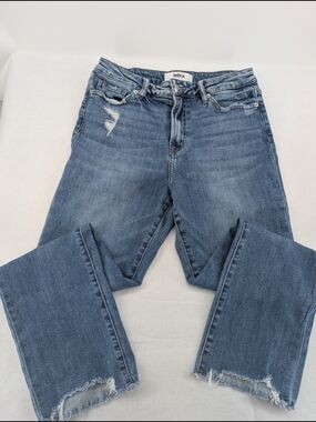 Mica High-Rise Distressed Straight Jeans - Blue